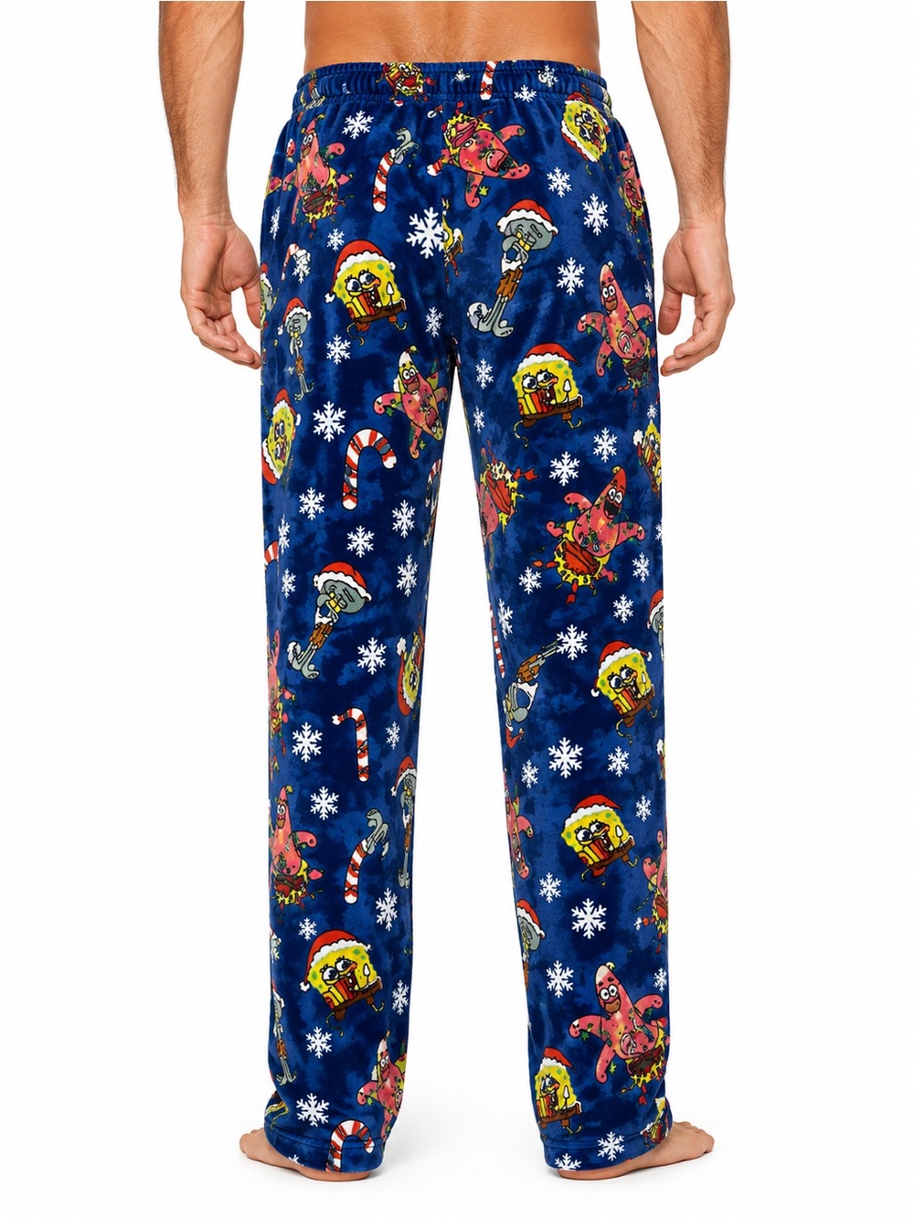 Men's Blue Holiday SpongeBob Character Print Lounge Pants Velvet NEW - Picture 2 of 4